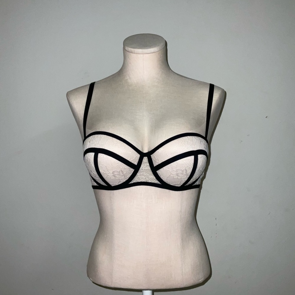 H&M Black Strap/Pink Lace Balconette Push-up Bra sz 34C